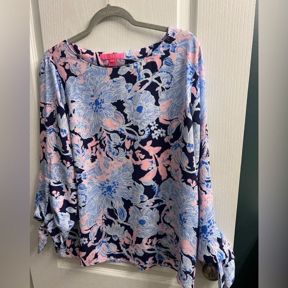 Lilly Pulitzer Pink and Blue Floral Flouncy Blouse